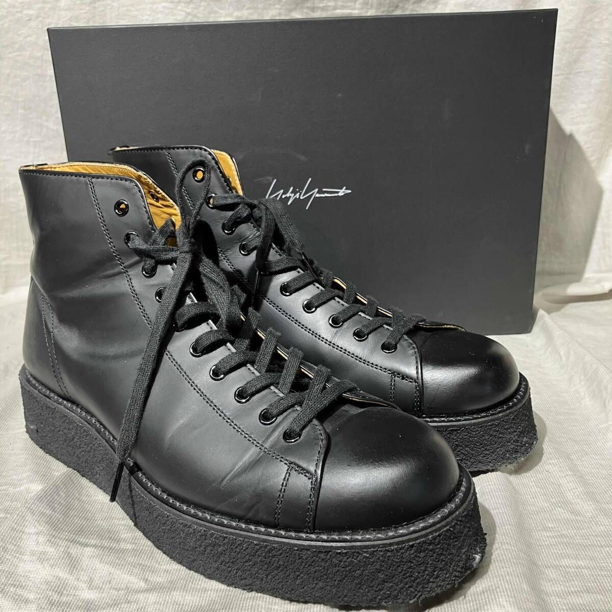 25AW YOHJI YAMAMOTO POUR HOMME ブーツ サイズ4 MAT GLASS LEATHER DEMI BOOTS 箱付き 袋付き HL-E53-764-1-04