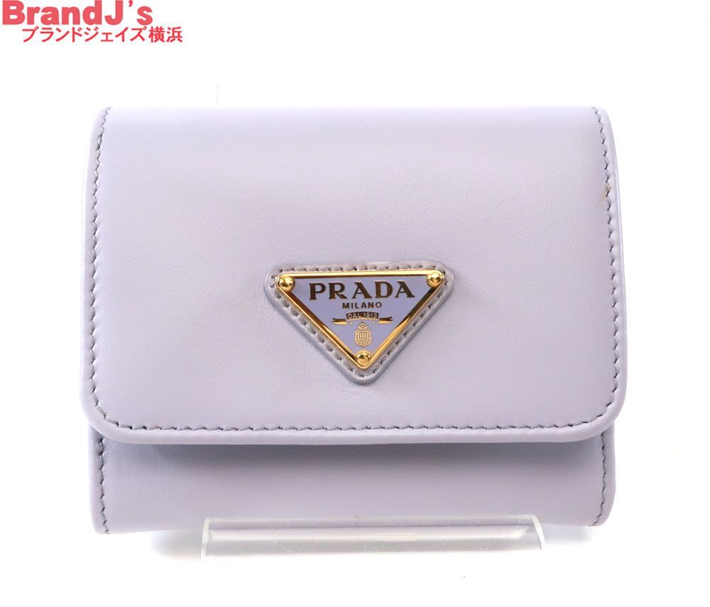 未使用 プラダ 現行モデル レザー トライアングル 財布 ゴールド金具 パープル 1MH043 PRADA /34879