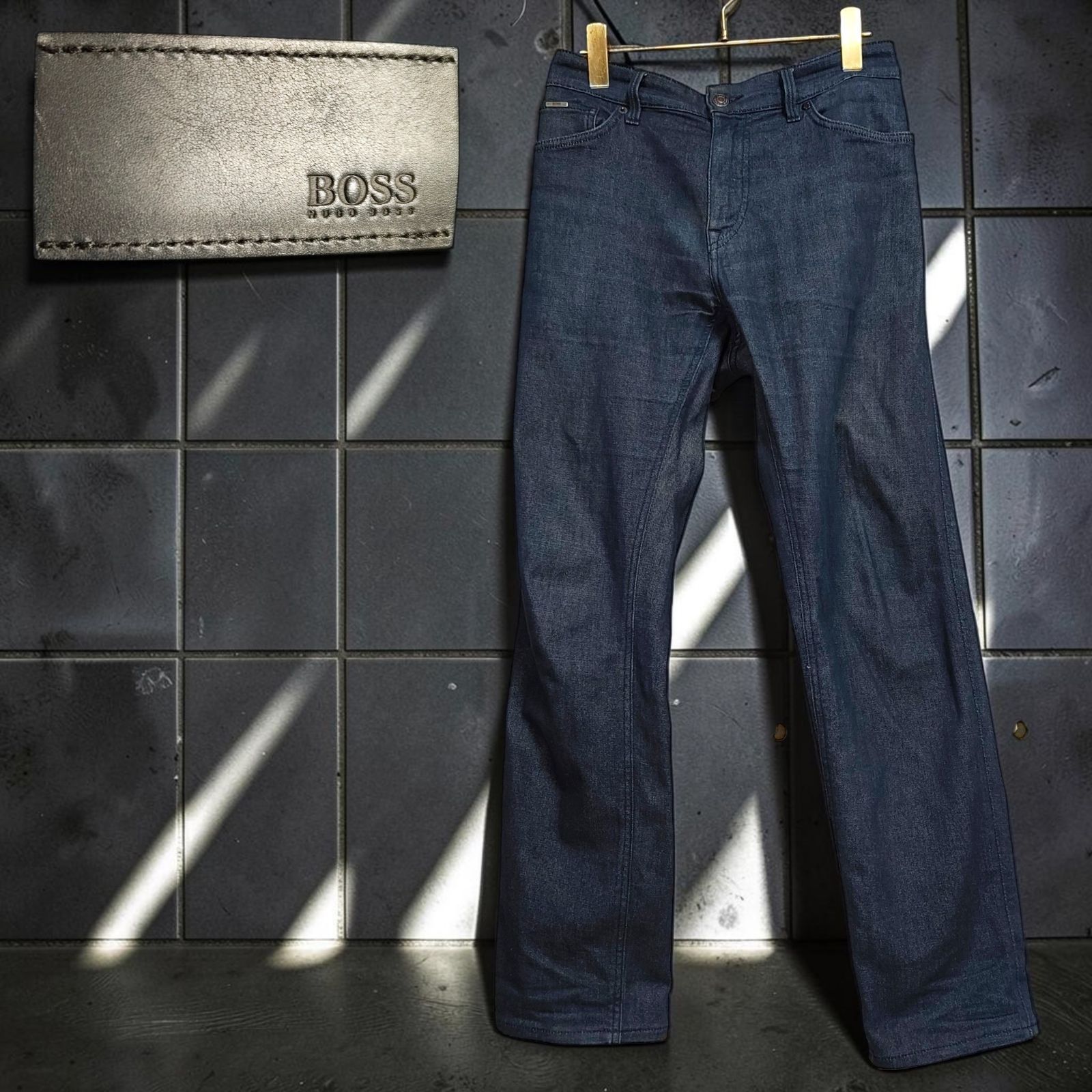 2022年製 BOSS Modern Archive Candiani Denim ヒューゴボス Y2K ローライズ ストレッチ デニム ジーンズ イタリア製 高級 濃紺 インディゴ 赤耳 アタリ ハチノス 美品 テーパード モード 紳士 メンズ Lサイズ相当