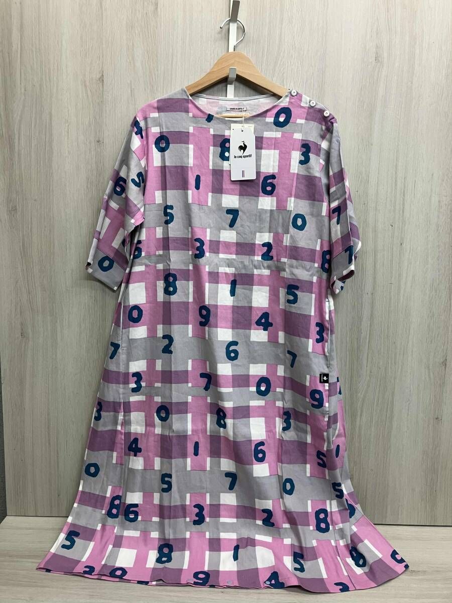 ★タグ付き★ sou-sou × le coq sportif ルコックスポルティフ SL9450219 サイズL 半袖ワンピース 太乱格子 ピンク 麻
