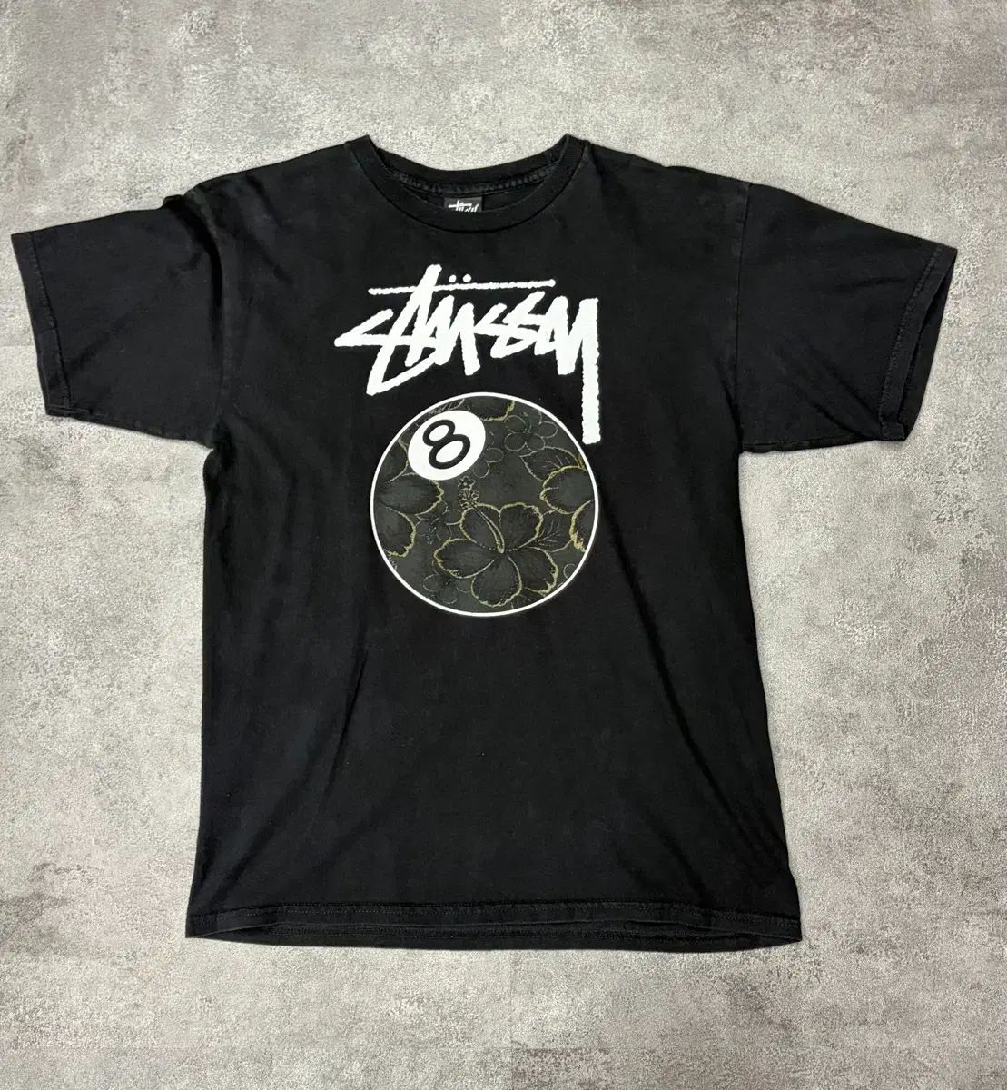 10s STUSSY ステューシー 8ボール ハワイアン フローラル 半袖 Tシャツ ブラック