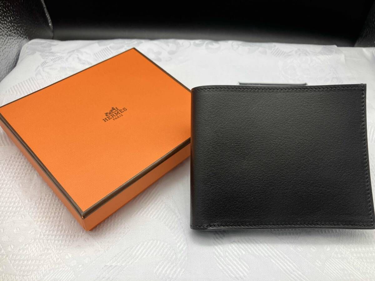 HERMES エルメス シチズンツイルコンパクト 二つ折り財布 札入れ W刻印 ブラック