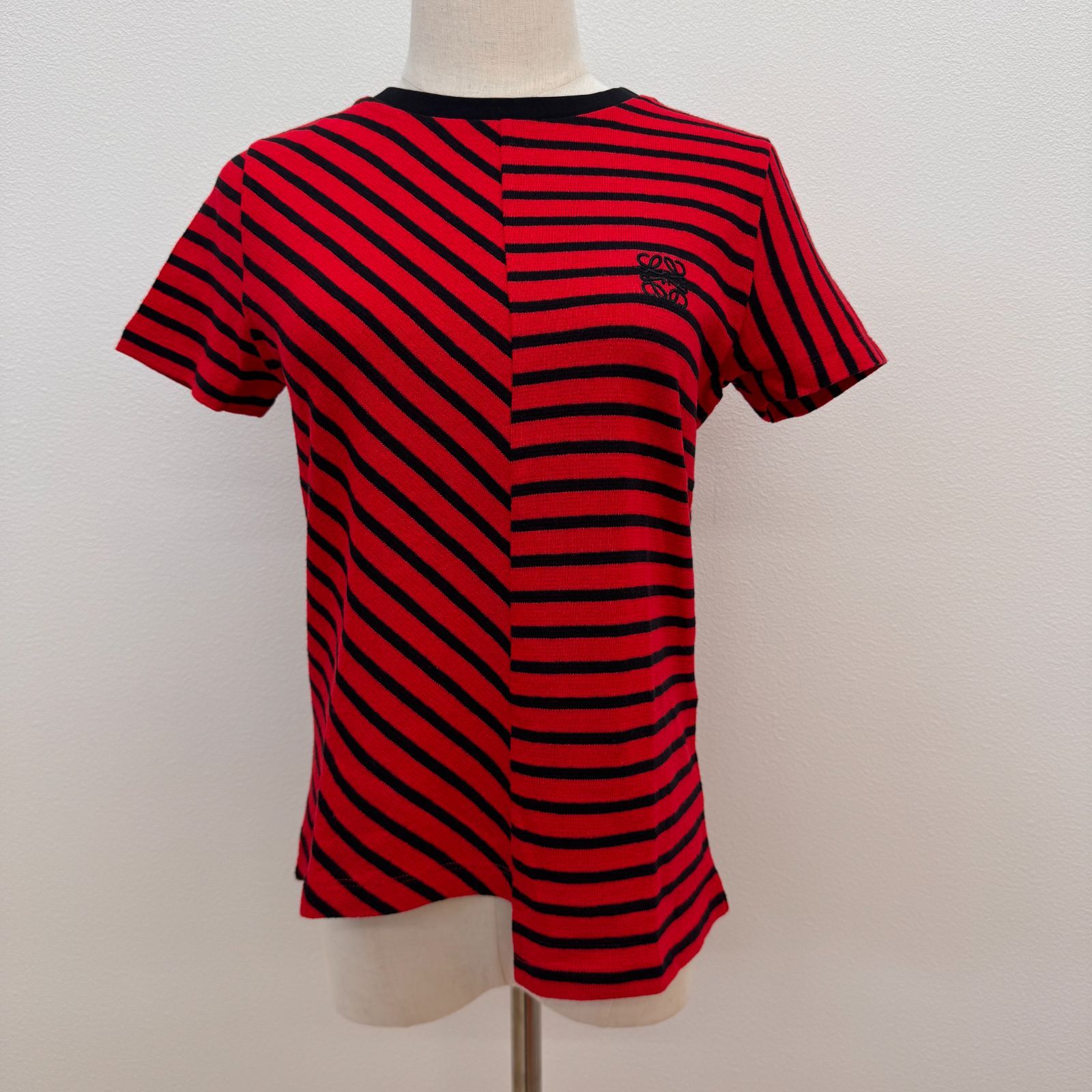 鑑定済み 】ロエベ 《 アナグラム刺繍 ボーダーTシャツ 》 XS レッド