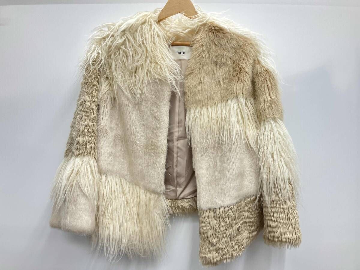 FURFUR ファーファー エコファーパッチワークボレロ ジャケット フェイクファー RWFJ184010 サイズF ベージュ系 冬