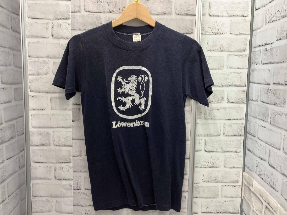 sportwear/古着/USA製/プリントTee/Sサイズ/半袖Tシャツ/スポーツウェア/コットンポリエステル/Lowenbrauロゴ/ネイビー
