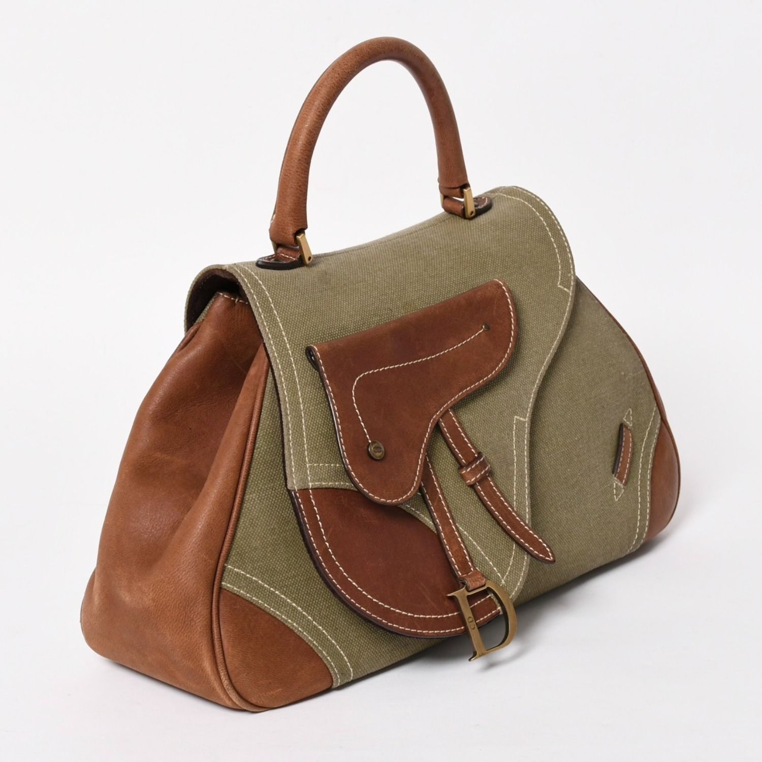 Christian Dior クリスチャンディオール サドルバッグ ハンドバッグ カーキ ブラウン ゴールド金具 希少 BO B 0013 美品 中古 4a005268 Christian Dior クリスチャンディオール サドルバッグ ハンドバッグ カーキ ブラウン ゴールド金具 希少 BO B 0013 美品 中古 4a005268