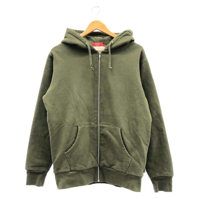 【中古】Supreme Hood Logo Thermal Zip Up Hoodie M カーキ シュプリーム[10]