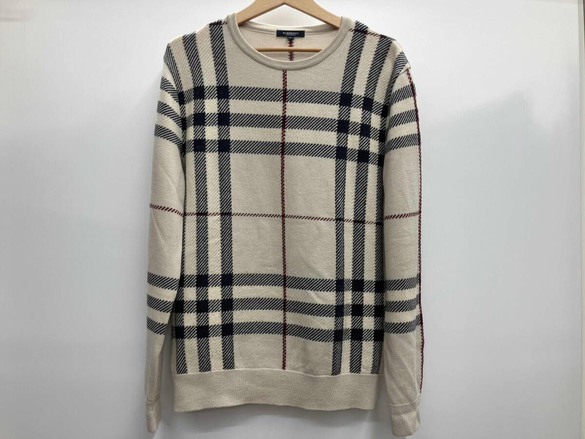 Burberry バーバリー ニット BBT01-706-41 毛100% サイズL ベージュ チェック柄 秋冬