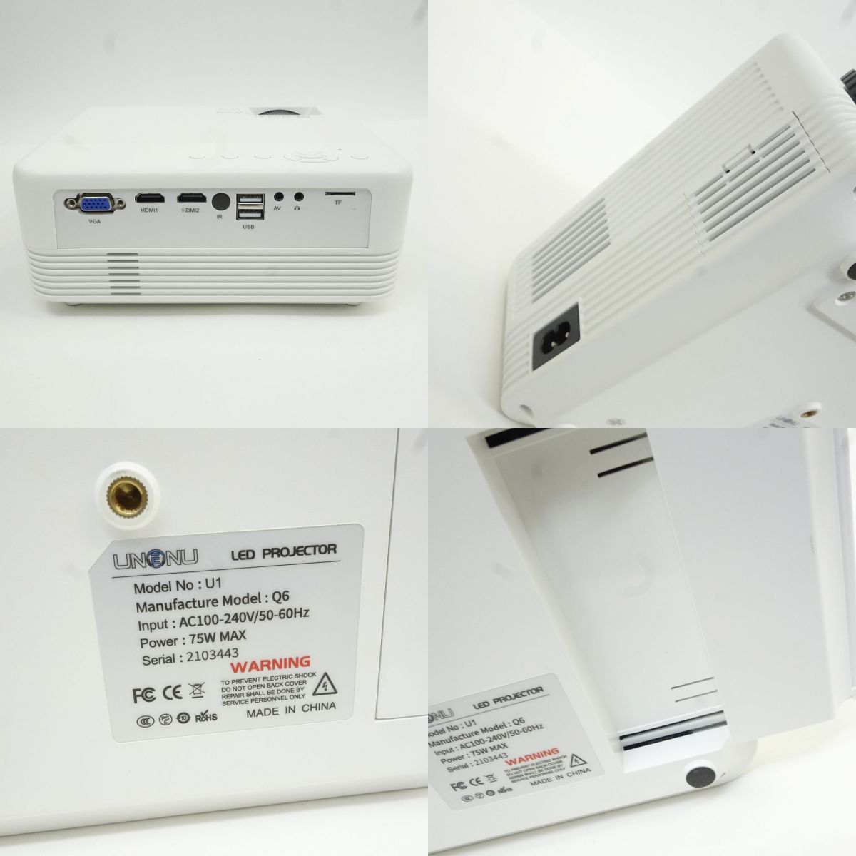 UNENU 小型プロジェクター U1 影サイズ40-200インチ 1920×1080P ※中古