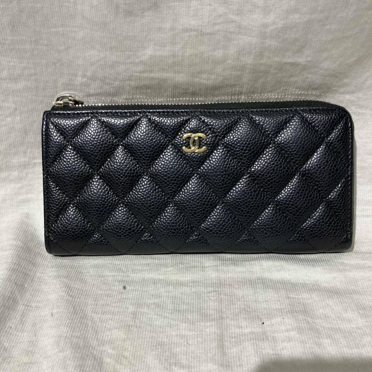 CHANEL 25751880 キャビアレザー ラウンドファスナー 長財布 財布 ブラック シャネル