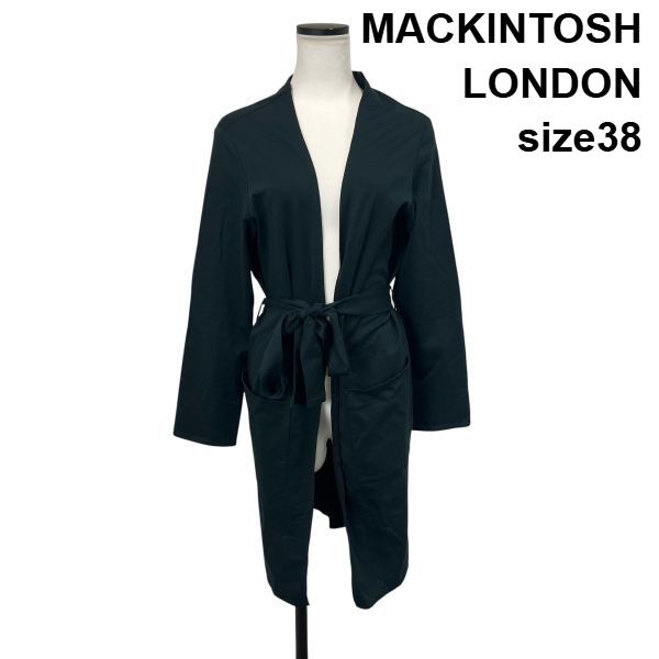 ◆ マッキントッシュロンドン MACKINTOSH LONDON カーディガン ロング丈 Vネック ベルト付き グリーン 毛 38 M 9号 レディース S6H632