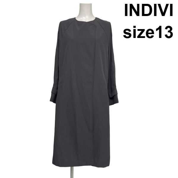 ◇ インディヴィ INDIVI ノーカラーコート ロングコート 長袖 Iライン