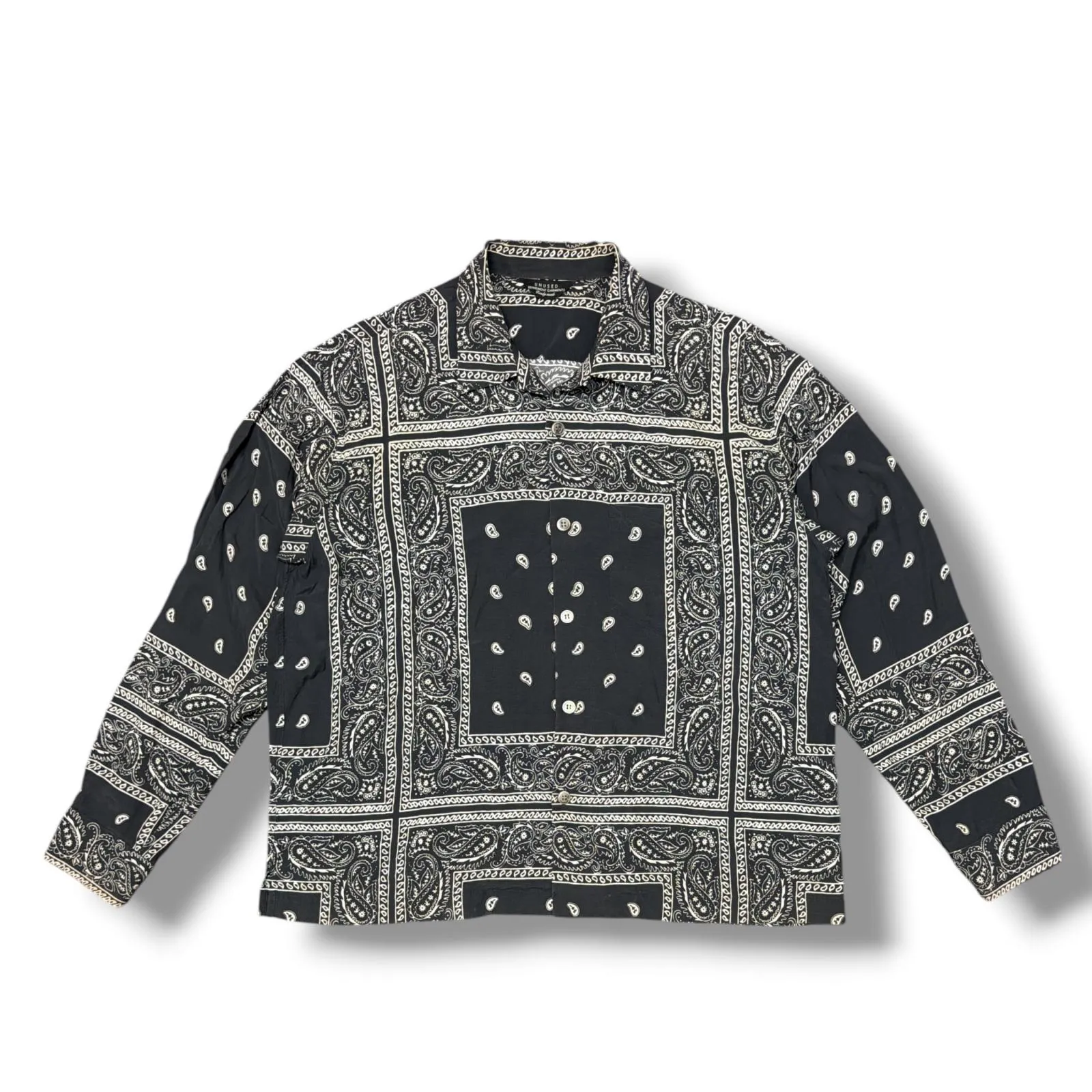 UNUSED bandanna long sleeve shirt バンダナロングスリーブシャツ ペイズリー柄オープンカラーシャツ 開襟 アンユーズド ブラック系 4 （19325M） UNUSED bandanna long sleeve shirt バンダナロングスリーブシャツ