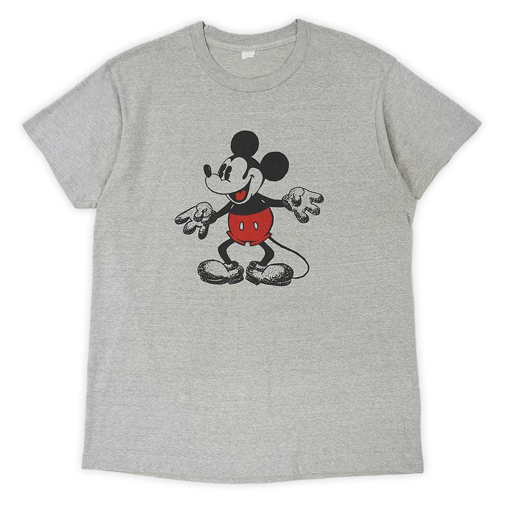 80s 80年代 Mickey Mouse ミッキーマウス キャラクタープリント Tシャツ ロバートクラム風 ローブローアート パロディ シングルステッチ 珍品 USA ヴィンテージ アメリカ 古着 霜降りグレー M-L相当【中古】