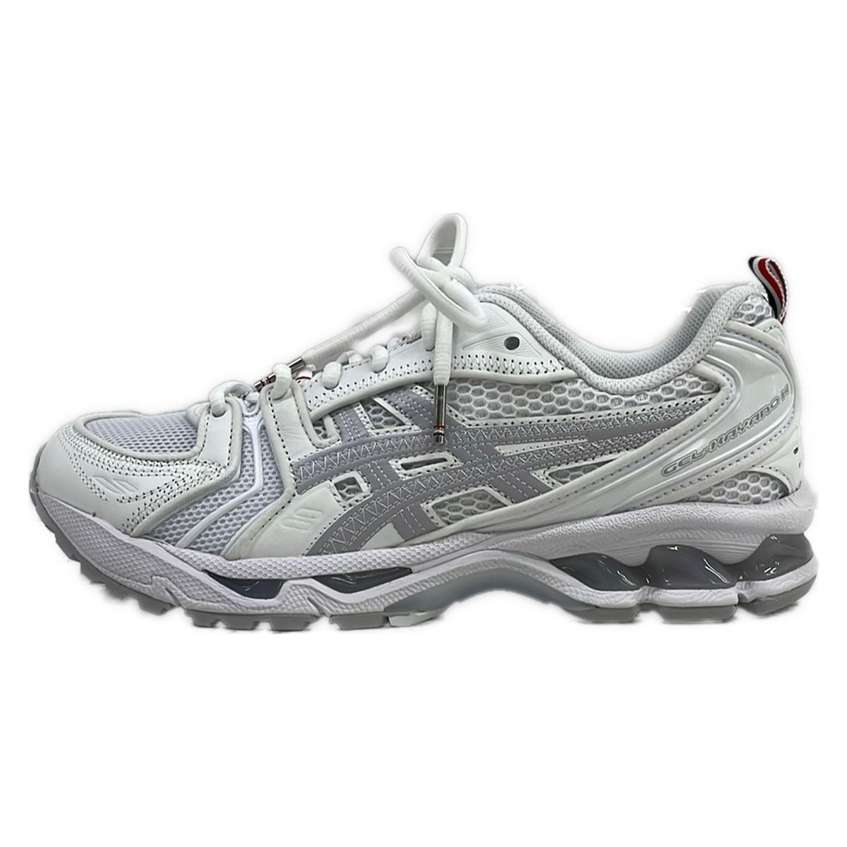 THOM BROWNE(トムブラウン) スニーカー 25.5 メンズ美品 - 白×グレー インソール取外し可/asicsコラボ レザー