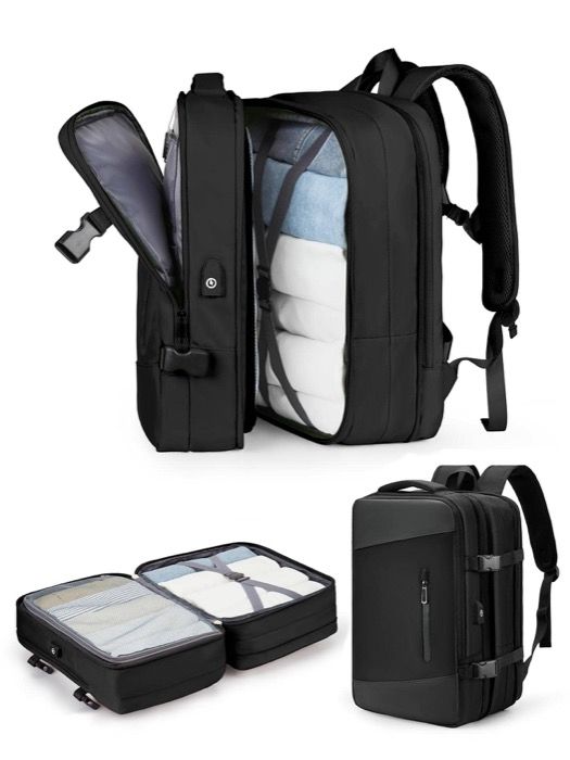 バッグ メンズ バックパック リュック 40L 拡張可能 トラベルバックパック、大容量ビジネストラベルバッグ 充電ポート、盗難防止ポケット付き、17インチ 防水ラップトップバックパック、クリスマス/バレンタインデー/キャンプ/ジム/ビーチバッグ、ノートブ