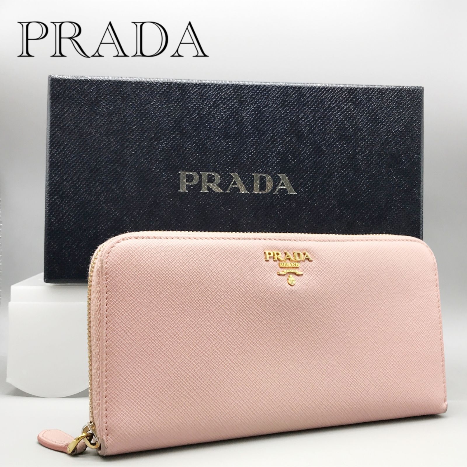 PRADA プラダ ラウンドファスナー VITELLO MOVE 長財布 ライトピンク 