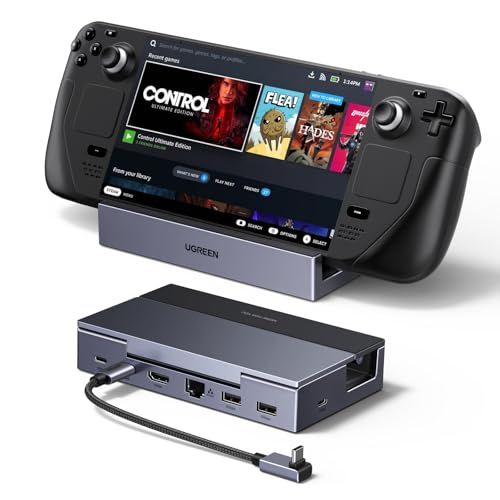 UGREEN Steam Deck/Switch/Rog Ally/Legion Go用ドック 6-in-1 USB-Cハブ 4K@120Hz HDMI 2.1、100W PD充電、USB-A & USB C 3.0、1000Mbpsイーサネット、角度調整yu