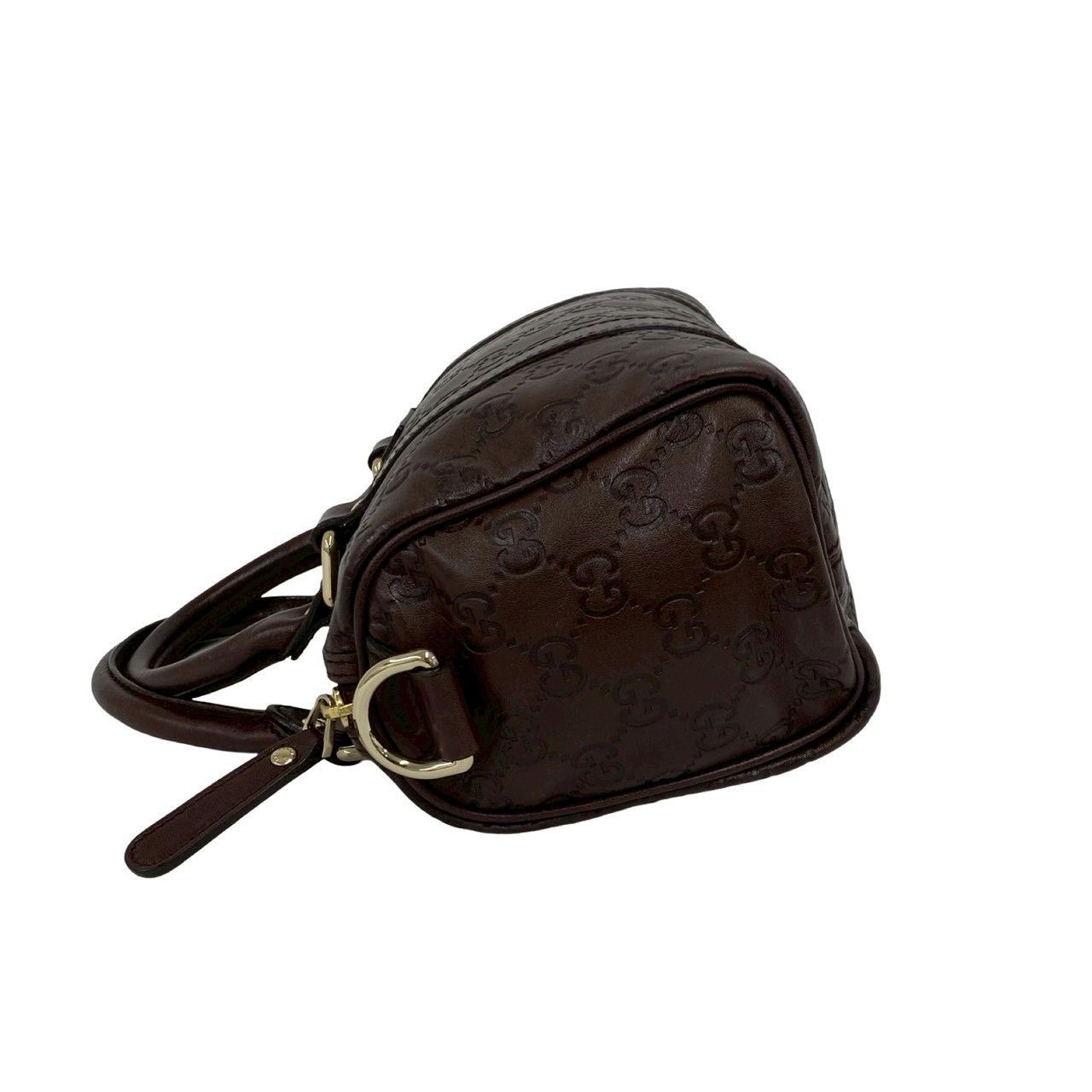 【美品】グッチ ミニ ボストン バック シマ gg レザー ブラウン ハンド 極 美品 希少品 GUCCI グッチ シマ GG ロゴ 柄 刻印 レザー 本革