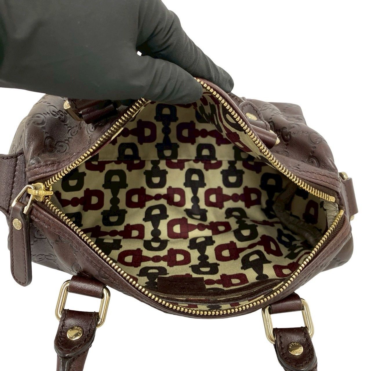 極 美品 希少品 GUCCI グッチ シマ GG ロゴ 柄 刻印 レザー 本革