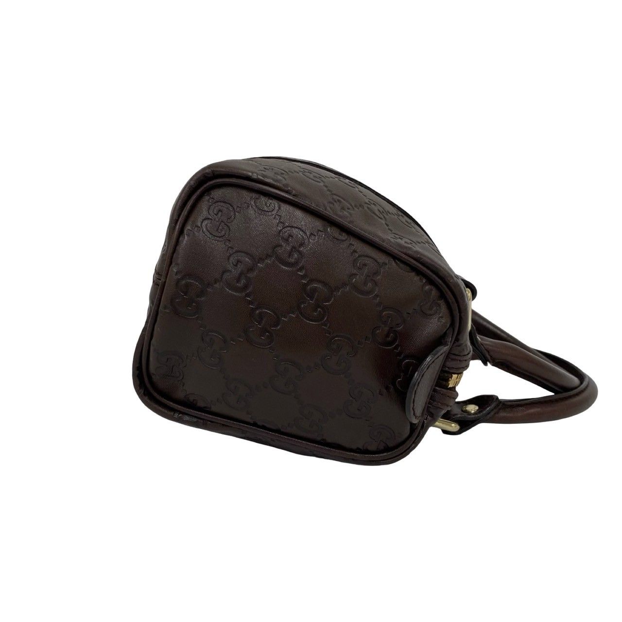 【✨極美品✨】グッチ ミニボストンバッグ レザー G金具 ブラウン 極 美品 希少品 GUCCI グッチ シマ GG ロゴ 柄 刻印 レザー 本革