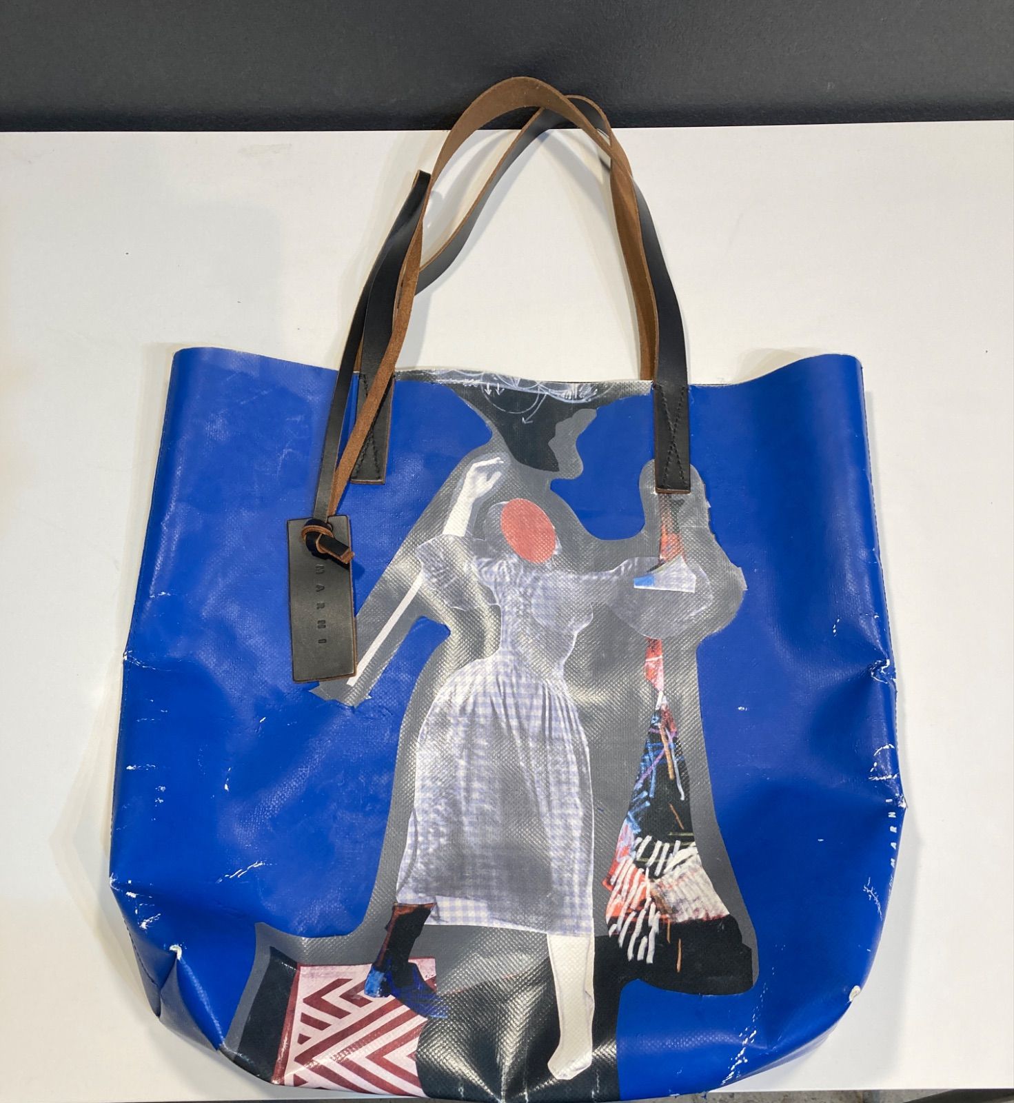 260733 MARNI マルニ レザートートバッグ アート柄 青 ポーチ付き