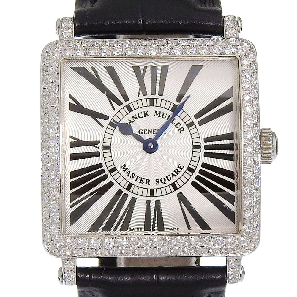 【FRANCK MULLER】フランクミュラー マスタースクエア アフターダイヤ 6002LQZR ステンレススチール×型押しレザー×ダイヤモンド クオーツ アナログ表示 レディース シルバー文字盤 腕時計 249,000円