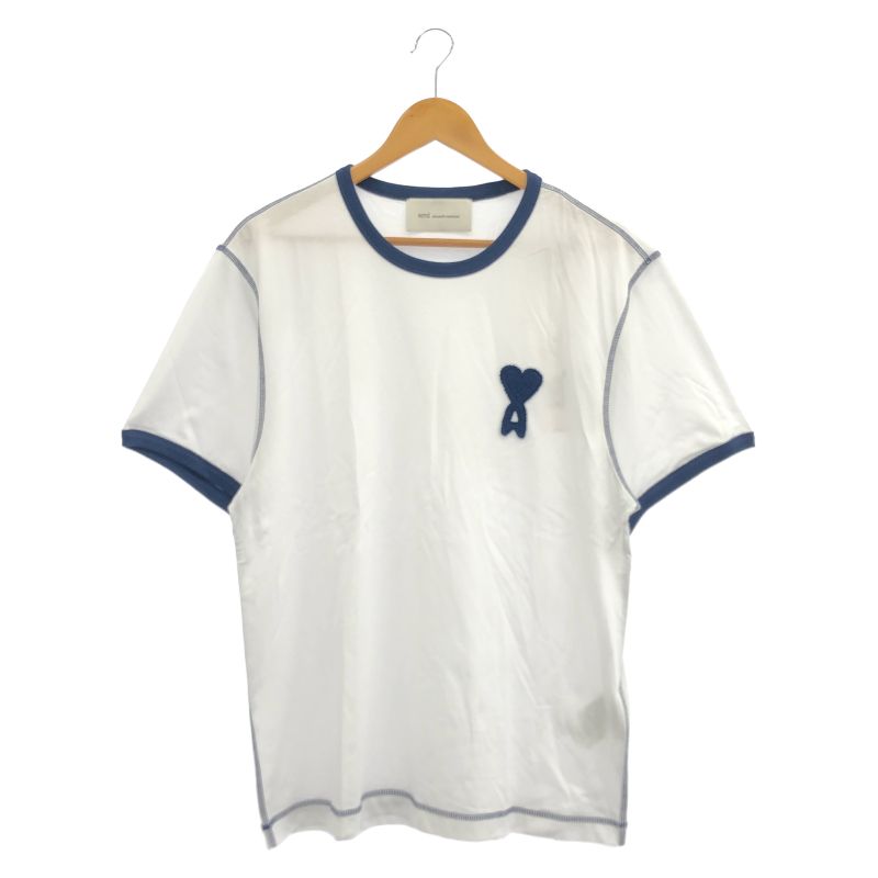 【中古】AMI Alexandre Mattiussi ニットパッチTシャツ XL ホワイト アミアレクサンドルマテュッシ[92]