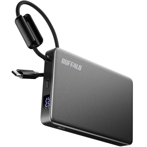 バッファロー 【 半固体 】 10000mAh 30W USB PD Type-C ケーブル 一体型 大容量 薄型 LEDディスプレイ搭載 パススルー 2台同時充電 PSE適合 ワット時定格量37Wh 安心設計 日本メーカー【 iPhone/iPad/AnJu