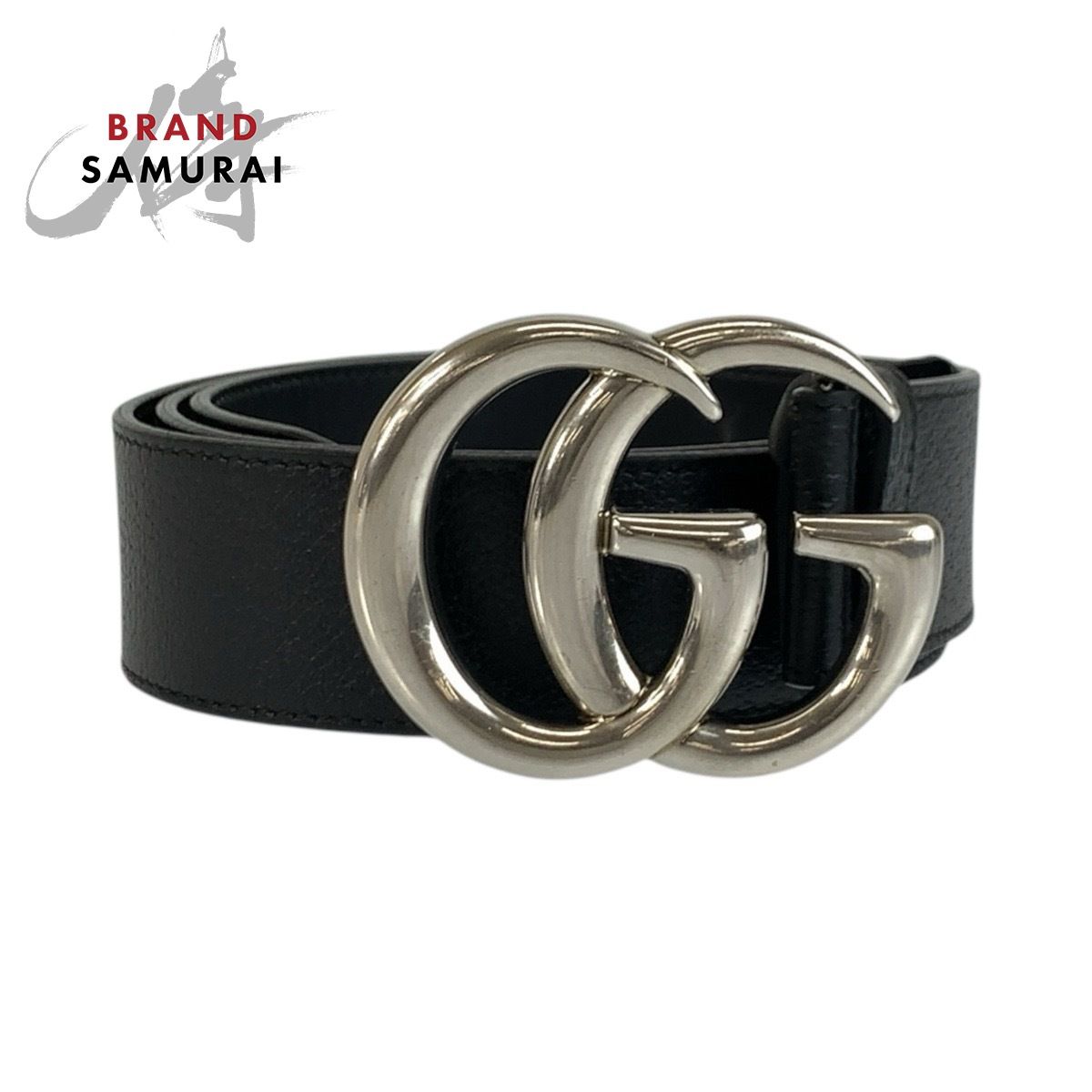 美品 GUCCI グッチ GGマーモント 95cm/38インチ ブラック 黒 シルバー金具 レザー 406831 ベルト メンズ 603390【中古】
