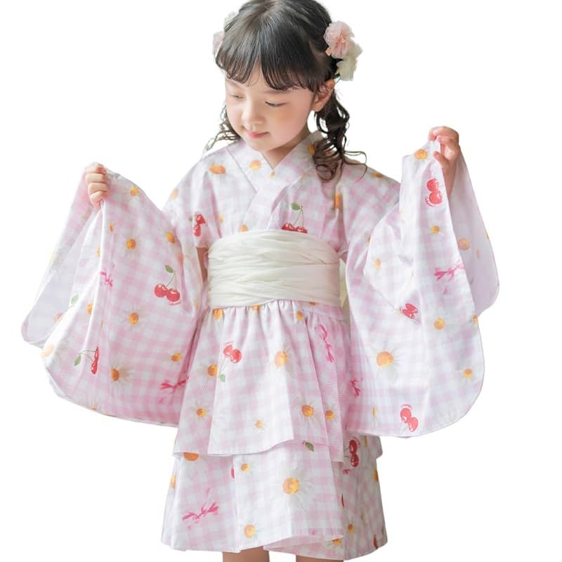 [キャサリンコテージ]キッズ 女の子 ファスナーで楽々！着崩れしないワンピース浴衣ドレス CC0971 150cm フラワーギンガムピンク[25] 7,909円