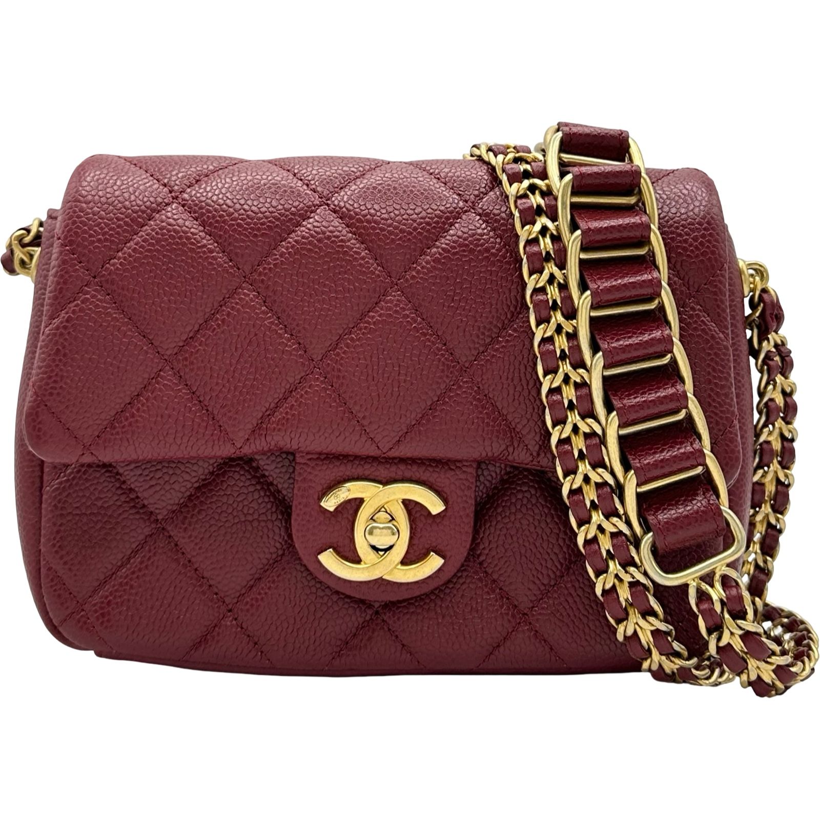 シャネル CHANEL マトラッセショルダーバッグ ボルドー ゴールド金具 キャビアスキン レディース ショルダーバッグ