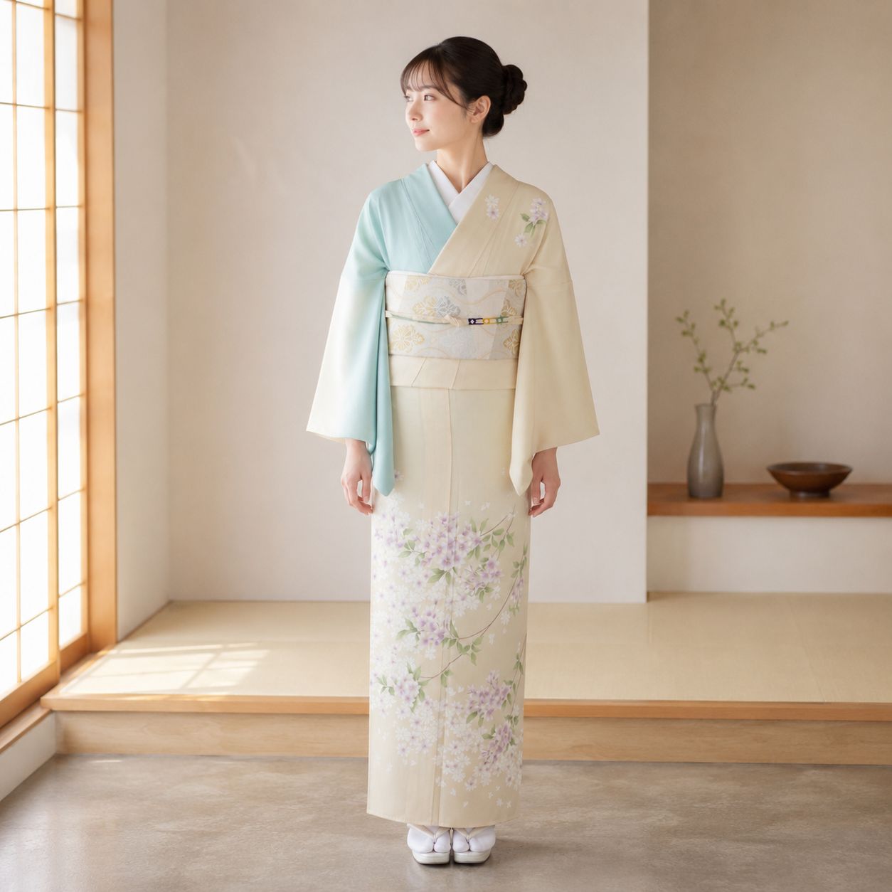 お仕立て上り 長尺 夏着物『絽』訪問着 染分け花模様 正絹着物 R8H0510