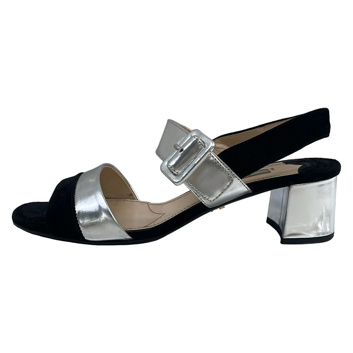 PRADA(プラダ) サンダル 36 1/2 レディース - 黒×シルバー レザー