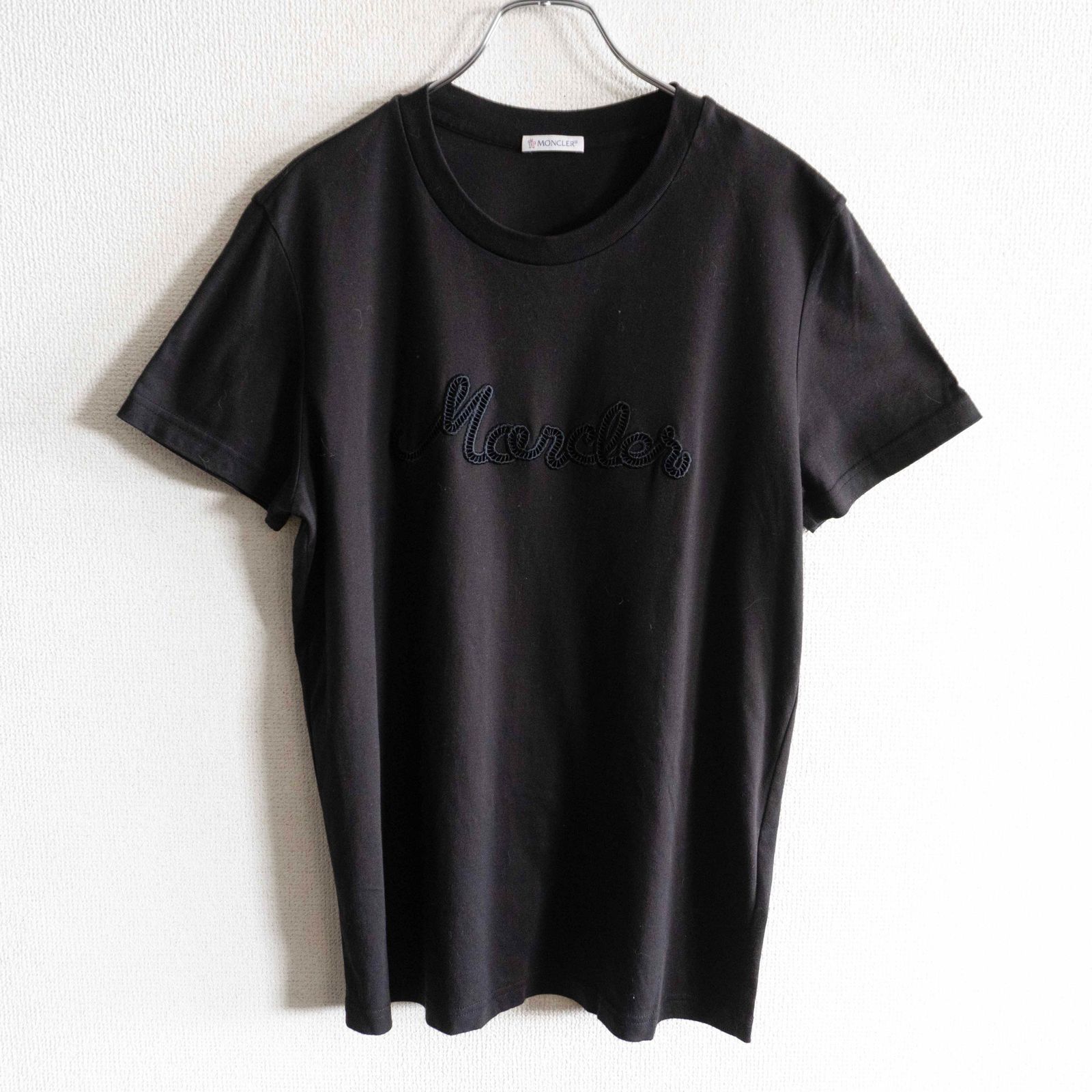 【美品】MONCLER【胸ロゴ クルーネック Tシャツ】L カットソー ブラック モンクレール 26070273