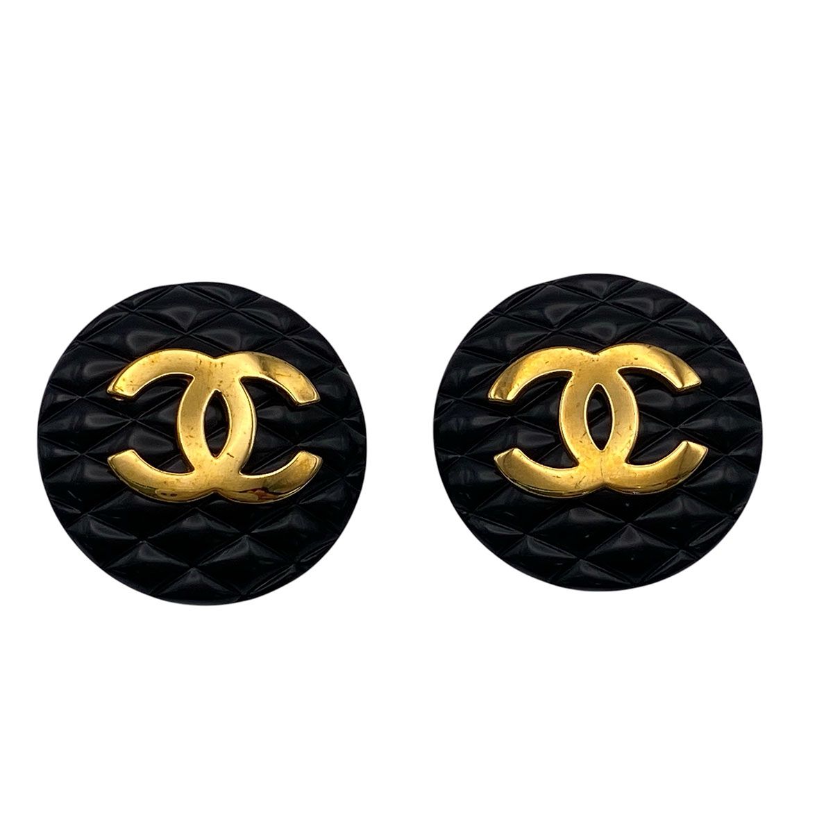 CHANEL シャネル ココマーク キルティングイヤリング イヤリング レディース ブラック ゴールド金具 中古