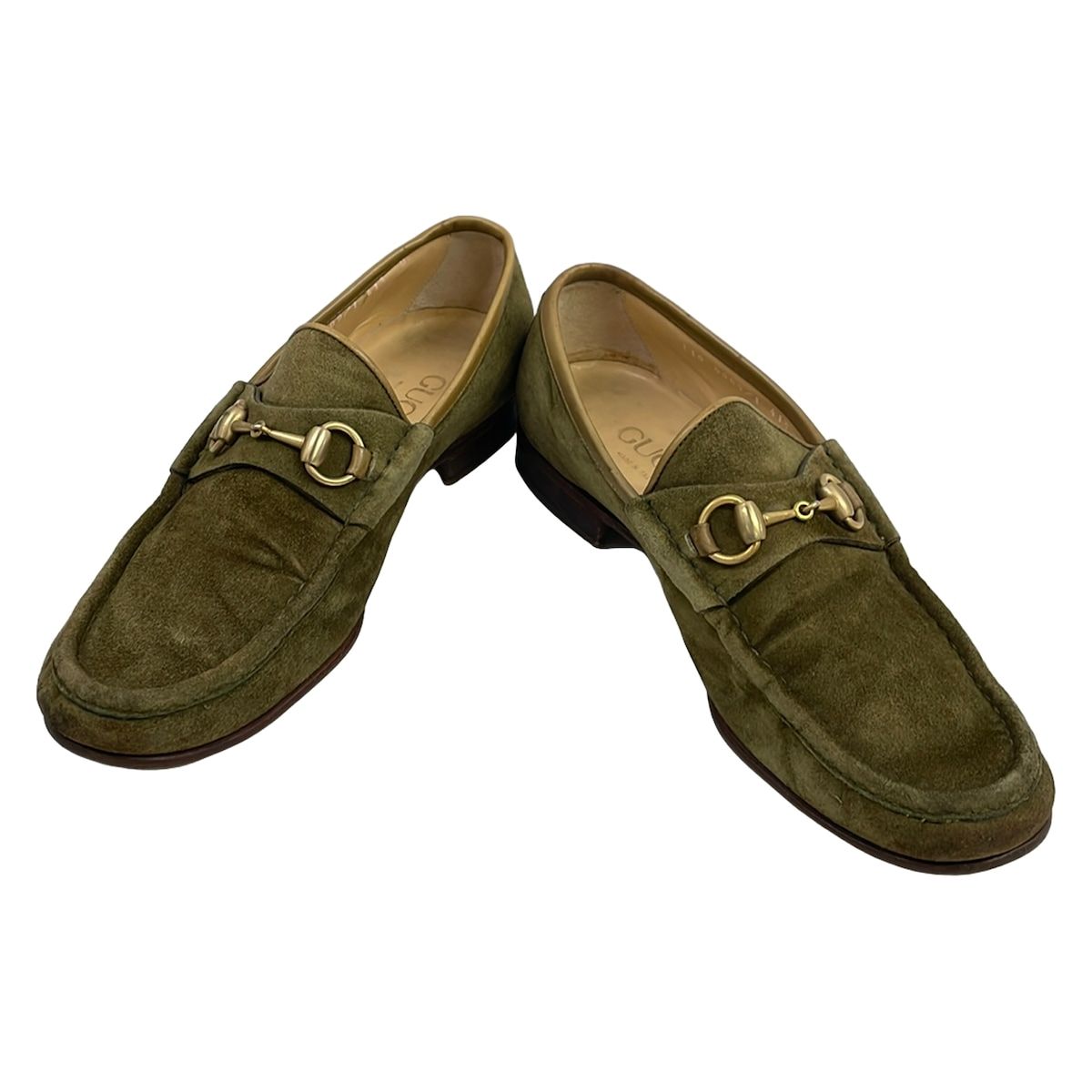GUCCI(グッチ) ローファー 41 1/2 D メンズ ホースビット ダークグリーン×ベージュ レザー GUCCI(グッチ) ローファー 41 1/2 D メンズ ホースビット ダークグリーン×ベージュ レザー