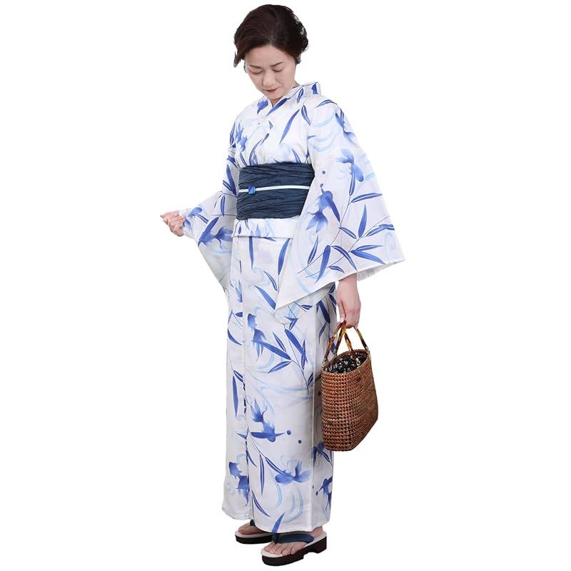 【新品】 [京都きもの友禅] 浴衣 レディース 2点セット (綿100% 浴衣・兵児帯) 夏祭り 花火大会 フリーサイズ ゆかた 夏 着物 女性 (流水 金魚 青)