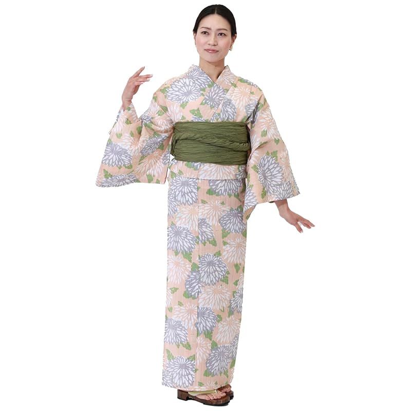 【新品】 [京都きもの友禅] 浴衣 レディース 単品 日本橋・榛原(はいばら) 日本製 上質 綿 着物 小菊(珊瑚色)