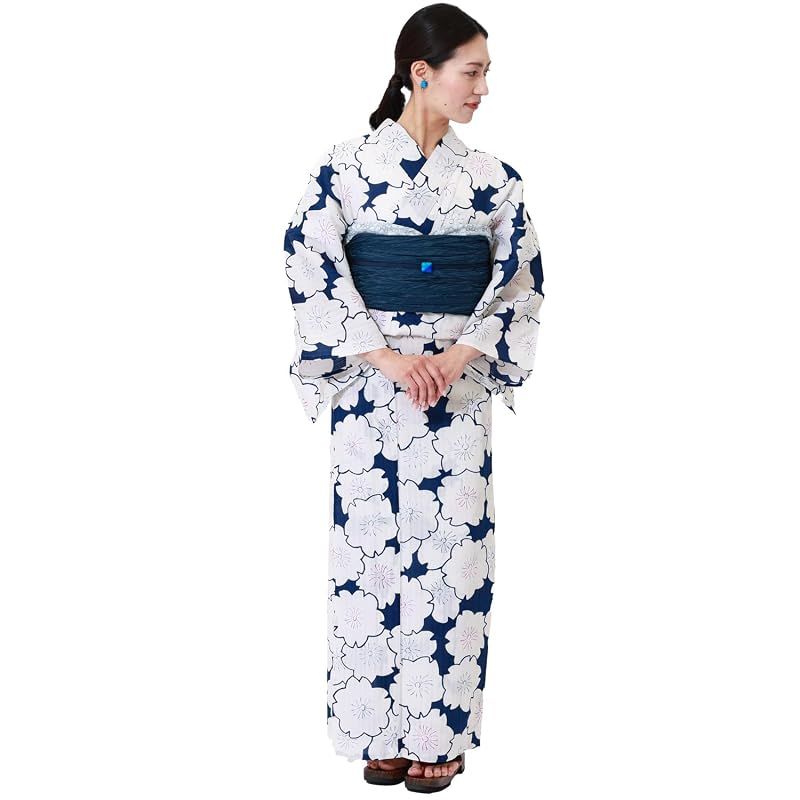 【新品】 [京都きもの友禅] 浴衣 レディース 単品 日本橋・榛原(はいばら) 日本製 上質 綿 着物 桜(紺)