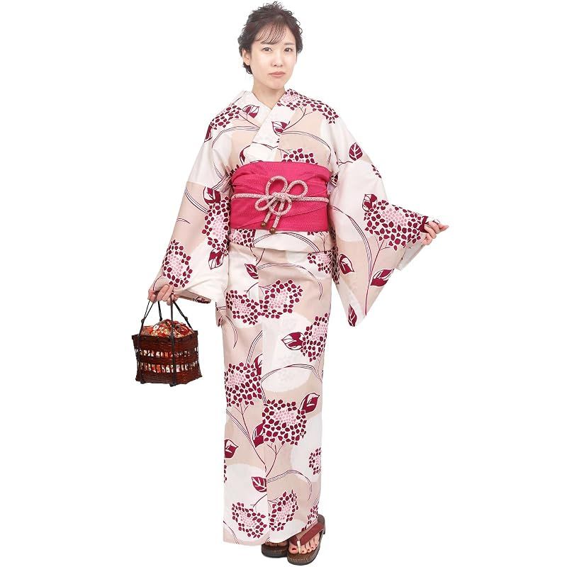 【新品】 風香 浴衣 3Lサイズ レディース 兵児帯 2点セット 大きいサイズ あじさい 淡ピンク (兵児帯/日本製/チェリー) X4303B-3LB102