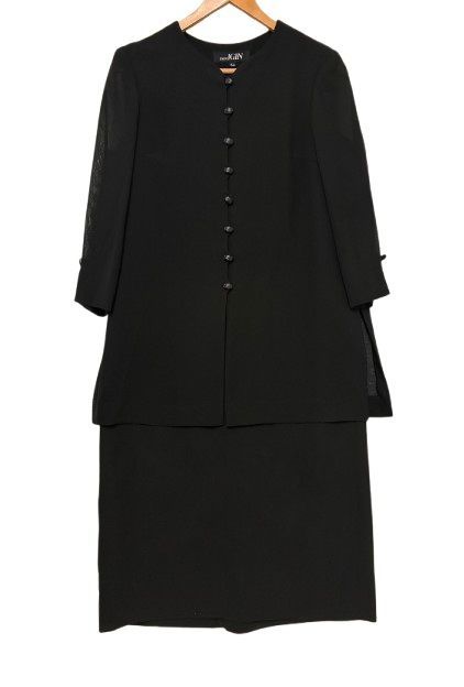 【極美品】【1度のみ着用】【日本製】TOKYO IGIN（東京イギン） ブラックフォーマル 合体セットアップ スカートスーツ風 ゆったり Mサイズ 9AR 春夏秋用■管理番号L30134SSA26-260713-503（850）