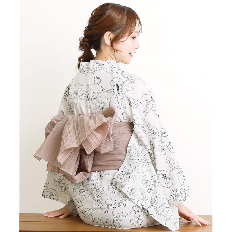 【新品】 [ON NISHIKI] 浴衣 レディース セパレート (ワンピース＋上衣＋帯) 3点セット 簡単着付け 吸水速乾 CoolPass素材 2WAY 二部式 兵児帯 大人用 フリーサイズ (ﾎﾜｲﾄにｱﾈﾓﾈ-1A/kww001)