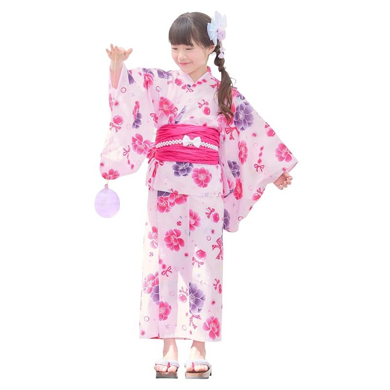 【新品】 [アリサナ] 浴衣 ２Way こども 女の子 セパレート 子供 120 130 140 150 160 (上衣・ワンピース・兵児帯の3点セット) さくら･りんご飴ピンク 130cm