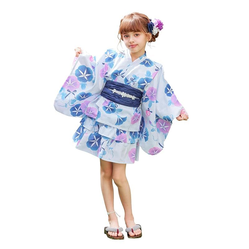 【新品】 [アリサナ] 浴衣 こども 女の子 セパレート 子供 (上衣・スカート・兵児帯の3点セット) 朝顔ブルー 110cm 6,393円