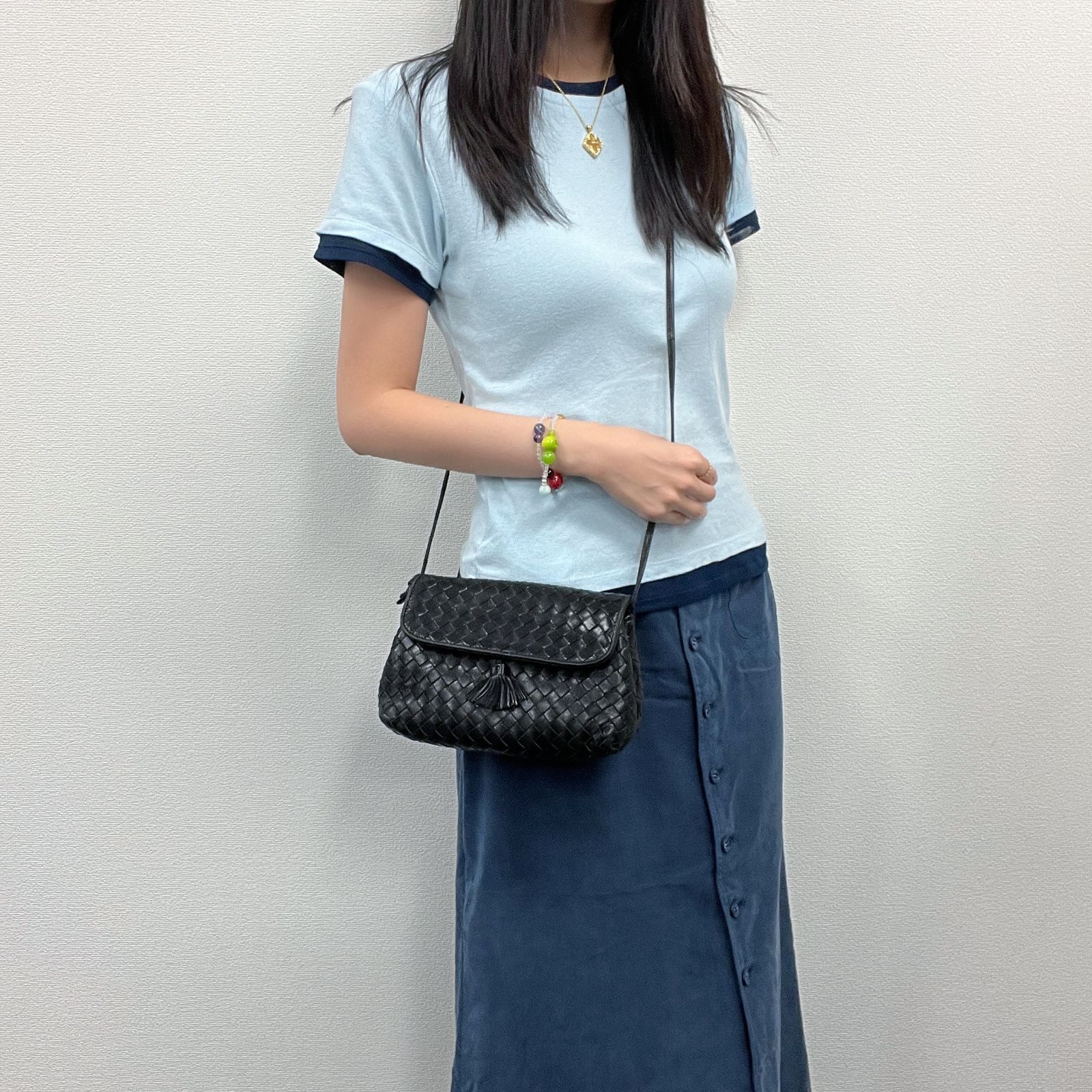 【中古】BOTTEGA VENETA ボッテガヴェネタ イントレチャート タッセル ショルダーバッグ レザー ブラック ヴィンテージ レディース HIBUOCHI VINTAGE hboc260710a04