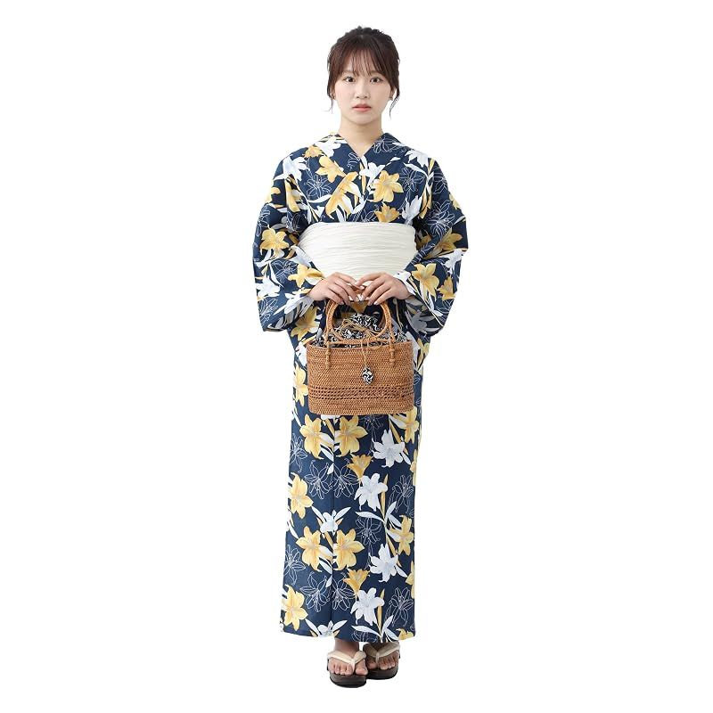 【新品】 [たゆたふ / TAYU-TAFU] セパレート浴衣 帯 2点 セット レディース 簡単 着付け 二部式 浴衣 ゆかた 綿 兵児帯 へこ帯 かわいい おしゃれ 夏用着物 一人で着られる 初心者 小さいサイズ 大きいサイズ 浴衣セット (A 百合柄 黄