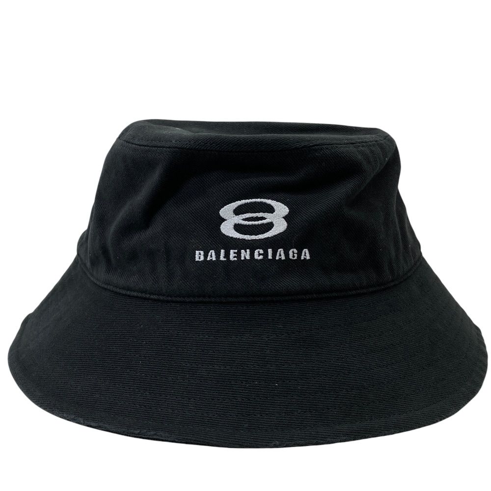 BALENCIAGA バケットハット ブラック Lサイズ 62cm 未使用 BALENCIAGA バレンシアガ ロゴエンブロイダリー ダメージ加工
