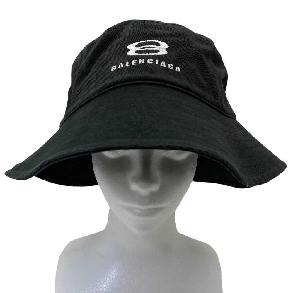 BALENCIAGA バケットハット ブラック Lサイズ 62cm 未使用 BALENCIAGA バレンシアガ ロゴエンブロイダリー ダメージ加工