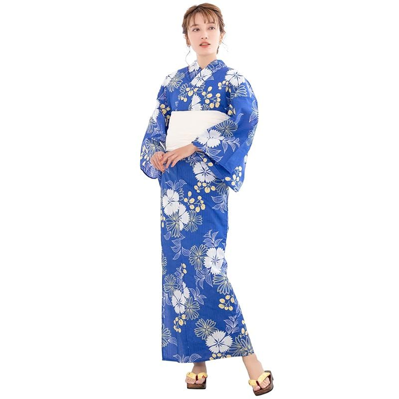 【新品】 [KYOETSU] [キョウエツ] 浴衣セット 変わり織 6点セット(浴衣、兵児帯、肌着、下駄、腰紐×2) レトロ C レディース (7.群青撫子) 10,088円